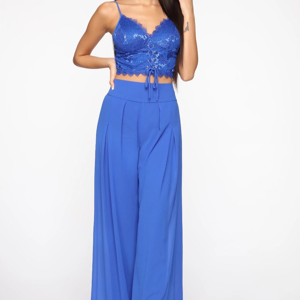 NWOT Sexy Luxe Lace Top and Chiffon Palazzo Pants Coordinate Set